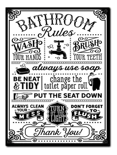 #1514 - Cuadro Decorativo - Baño Reglas Papel Poster Retro