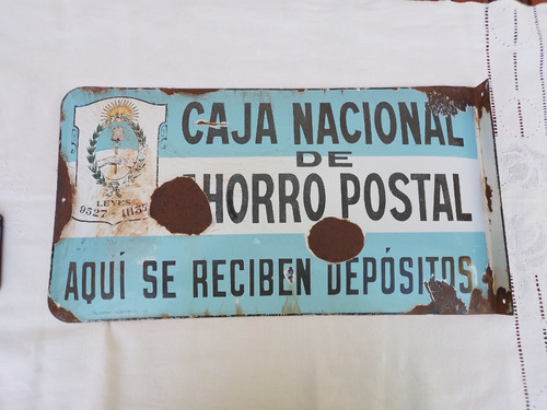 Antiguo Cartel Enlozado Caja Nacional Ahorro Postal