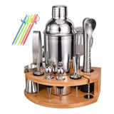 Kit Bartender Profesional Set Coctelera 17 Piezas Bar Madera