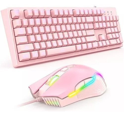 Teclado Gamer Rosado Led + Mouse Gamer Rgb Pink Edition Set