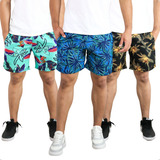 3 Bermuda Masculina Estampada Tactel Praia Piscina Floral