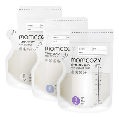 Momcozy 120pz Bolsa De Almacenamiento De Leche Materna 250ml, Bolsa de Leche con Sensor de Temp y Cambio de Color, 120 Unidades, con Base Auto para Lactancia Materna | Meses sin interés
