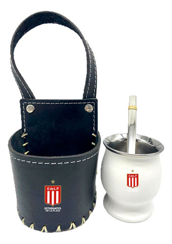 Mate Acero Y Porta Mate Cuero Para Auto Estudiantes 