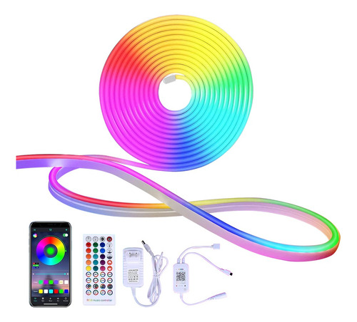 Tira De Luz Led Rgb De Neón Ip65 Flexible Bluetooth De 5m