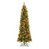 Arbol De Navidad Delgado Iluminado De 2.29m Base De 0.82m