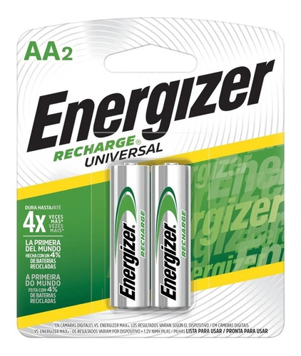 Pilas Baterias Recargables Energizer Aa X 2, 700 Mah