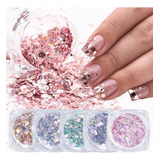 Coleção Glitter Flocado Para Unhas Encapsuladas Com 6 Pote Cor Mix