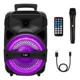 Parlante Portátil Bluetooth Potente Usb Fm Luces + Micrófono Karaoke Pendrive Mp3 Led Música Batería Recargable