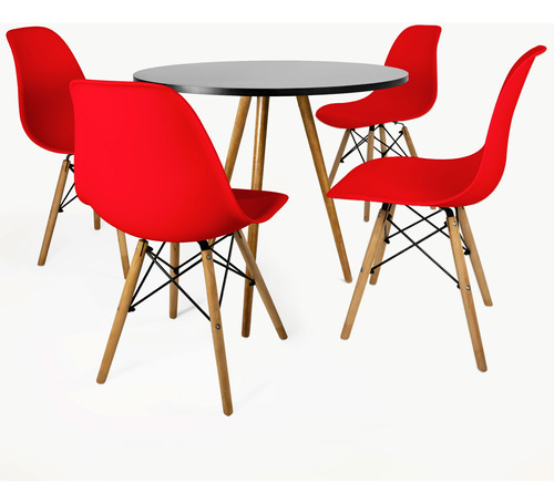 Conjunto Mesa Redonda 70cm Tripé + 4 Cadeiras Eiffel Wood