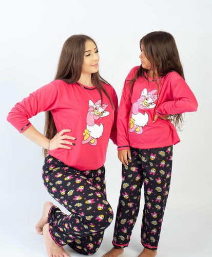 Kit  Mãe E Filha  Pijama Longo Personagens/ Malha Pv Premium