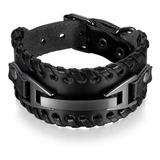 Pulsera De Hombre Mujer De Cuero Negro  Elegante Juvenil