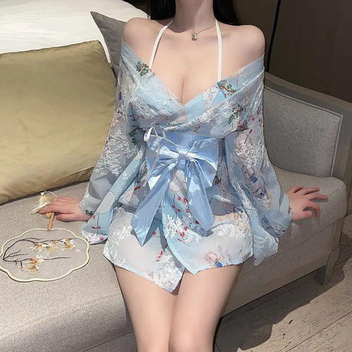 Bata Tipo Kimono De Talla Grande: Lencería Sexy Con Estampad