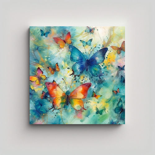 20x20cm Cuadro Abstracto De Lienzo Con Mariposas Flores