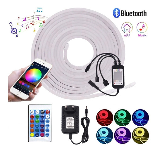 Neón Flex Luz Led Rgb 5 Mts + Control Bluetooth + Adaptador