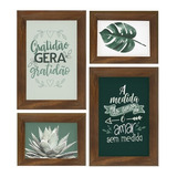 Kit 4 Quadros Decorativo Gratidão Amor Folhas Clássico