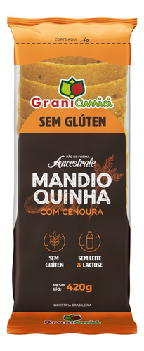 Pão De Forma Mandioquinha C/ Cenoura Sem Glúten Sem Lactose Sem Leite 420g - Grani Amici