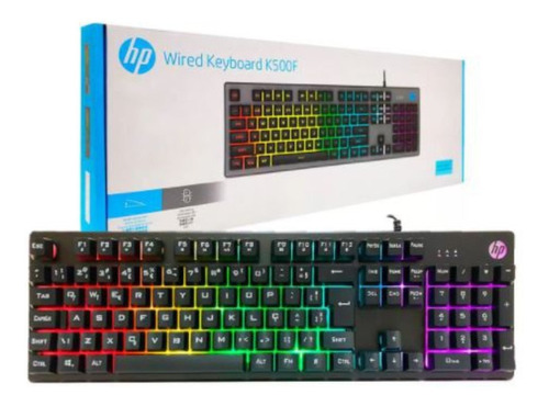 Teclado Com Fio Membrana Gamer Hp K500f Com Led Rainbow