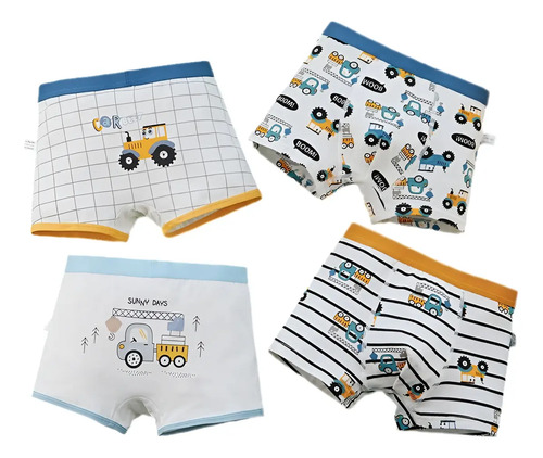 4 Pcs Boxers Calzones Niño Ropa Interior Algodón Conjunto