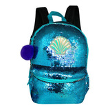 Mochila De Costa Lantejoula Mermaid Sereia Paete Chaveiro Cor Azul-celeste