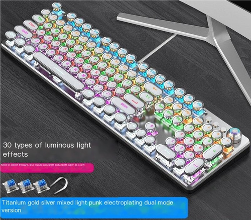 . Teclado Mecánico Punk Con Cable Luminoso Con Perilla De