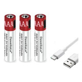 Kit 3 Pilhas Aaa 1,5v 5500mah Usb Recarregável Com Cabo