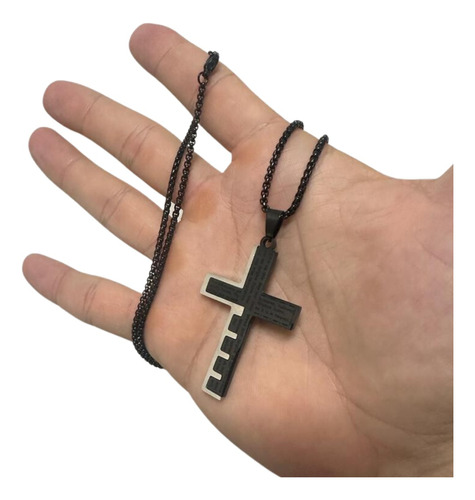 Colar Masculino Crucifixo Preto Cruz Aço Inoxidável Corrente