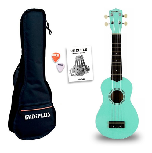 Ukelele Soprano Midiplus De Madera Con Funda Color Verde