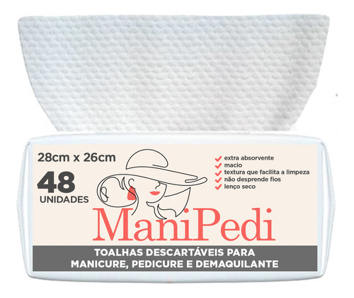 Toalha Descartável Manicure Pedicure 28x26cm 48 Un Viscose