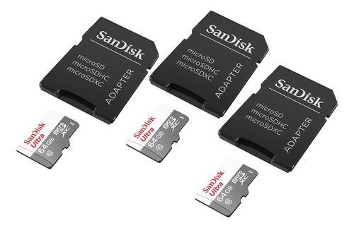 Kit 3 Sandisk Ultra Microsd 64gb Class10 Memory Card 100mb/s