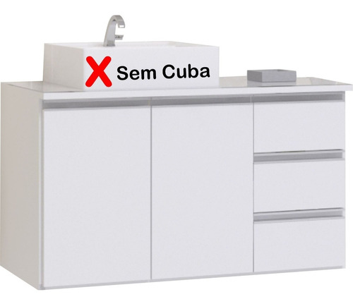 Gabinete Armário Banheiro Prisma 80cm - Sem Cuba Cor Do Móvel Branco - Cinza
