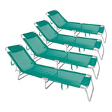 Combo 4 Cadeiras Espreguiçadeira Alumínio Mor Verde-turquesa