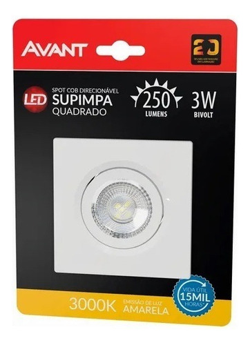 Kit 10 Spot Embuti 3w Quadrad Direcionavel Gesso 3000k Avant Cor Branco 110v/220v