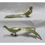 2 Figuras Decorativas Bronce Faisanes Aves Largas Plumas