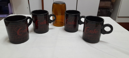 4 Tacitas De Café, Y 1 Vaso De Vidrio Vintage