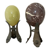 Huevos De Mármol Sobre Pedestal Antiguos Piedras Energía X2