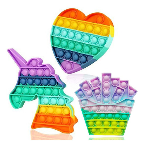 3 Piezas Pop Fidget Reliver Estrés Juguetes Popis Rainbow To