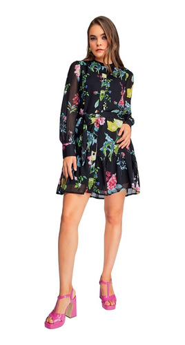 Vestido Negro Multicolor Floral 960-33