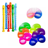 Kit Brinquedo Infantil 5 Mola Colorida 5 Flauta Doce