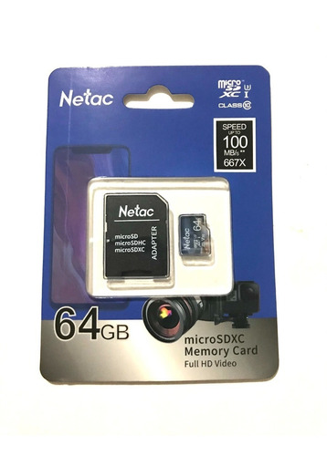 Micro Sd Xc Netac Memoria 64 Gb A1 V30 Class 10 4k Celu Dron