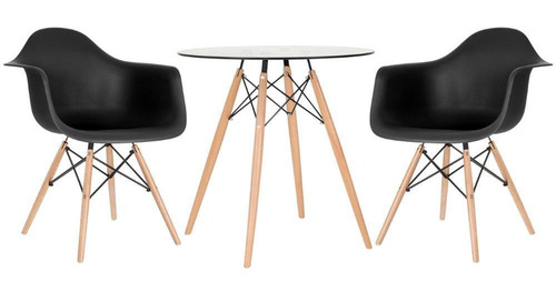 Mesa Redonda De Vidro Eames 70 Cm + 2 Cadeiras Eiffel Daw