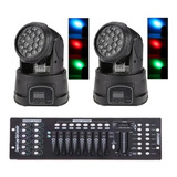 2 Mini Moving Head Wash 18 Quadrileds Rgbw + Mesa Dmx 512