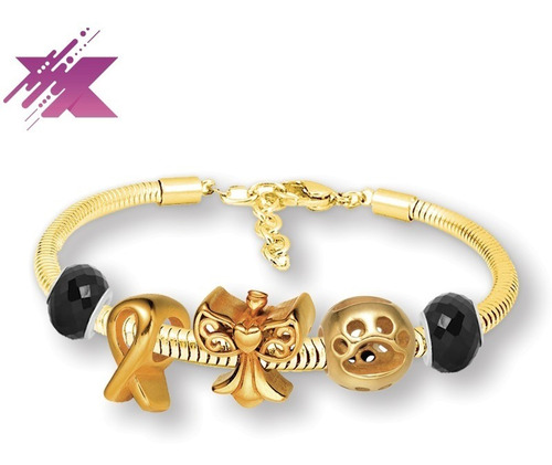 Pulseira Life Inox Ouro C 4 Ou 5 Berloques | Escolha O Seu!!