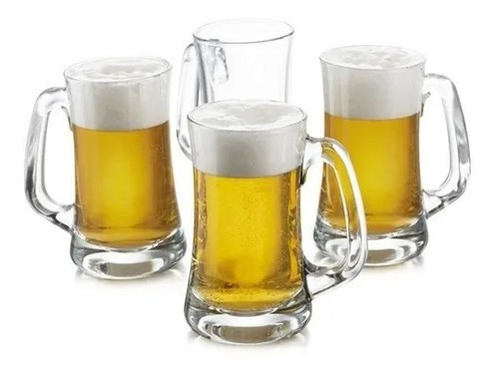 Juego Set 4 Tarros P/ Cerveza De Vidrio Liso Crisa 380 Ml