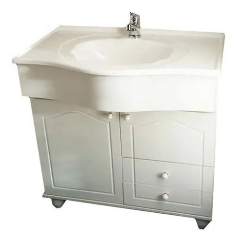 Vanitory Madera Baño Blanco Bacha Marmolina Cajones 70