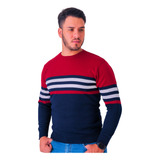 Sueter Listrado Blusa De Lã Masculina Frio Casaco Trico 