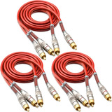 Kit 3 Cabos Rca 1 Metro Dupla Blindagem 1m 5mm Vermelho