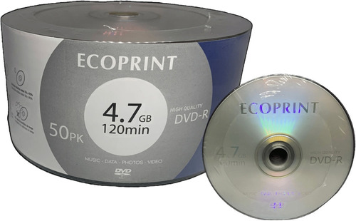 50 Dvd-r Eco Print Logo Prata 4.7 Gb 120 Minutos 16x
