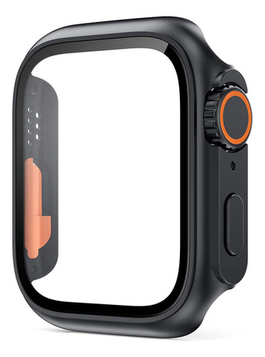 Capa Case Protetora Estilo Ultra De Acrilico Com Pelicula De Vidro Temperado Embutido Compativel Com Apple Watch 9 8 7 45mm - Preto