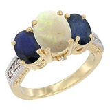 Anillo De Ópalo Natural Con Diamante De Oro Amarillo De 14 Q