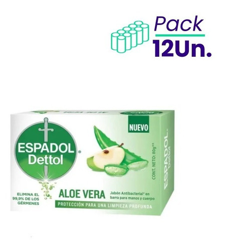 Jabon De Tocador Antibacterial Aloe Vera Espadol Pack X12